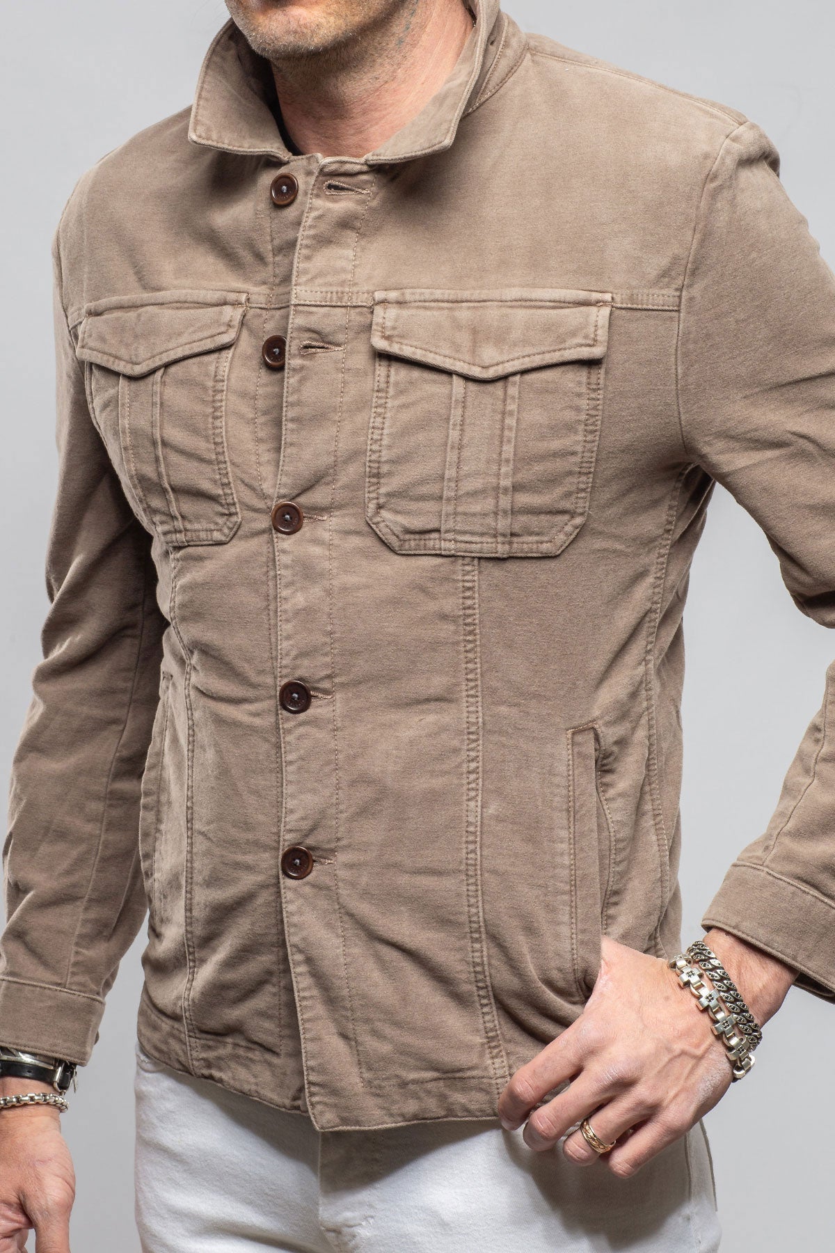 Trace Overdyed Moleskin Overshirt In Tortora