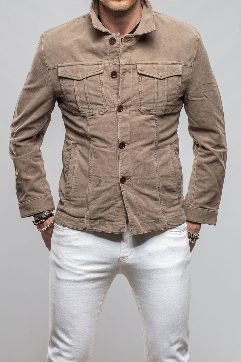 Trace Overdyed Moleskin Overshirt In Tortora