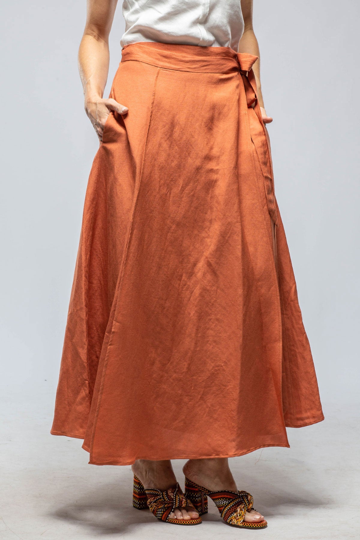 Casandra Wrap Linen Skirt In Persimmons
